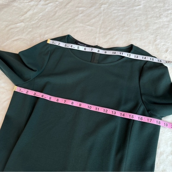 💥SALE💥 Lafayette 148 Paloma Shift 3/4 Sleeve Viscose Green Knee Dress M - Picture 4 of 13